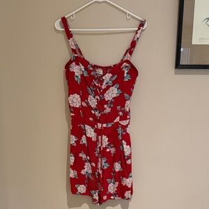 Hollister Red Floral Lace-Up Romper
